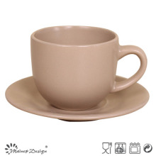 Matte Brown Ceramic Coffee Cup & Saucer